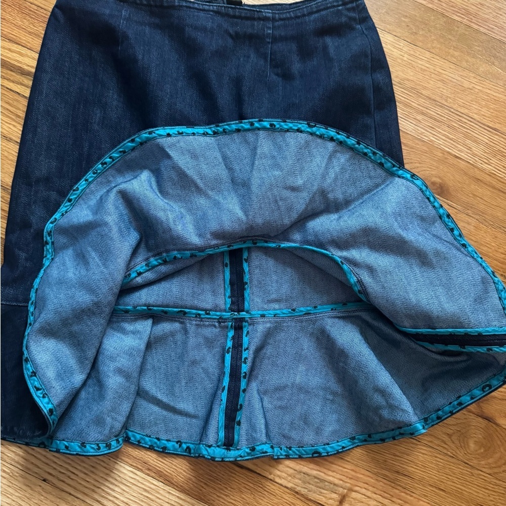 Leifsdottir Dark Blue Asymmetrical Denim Skirt with Ruffle size 2 - Picture 3 of 10